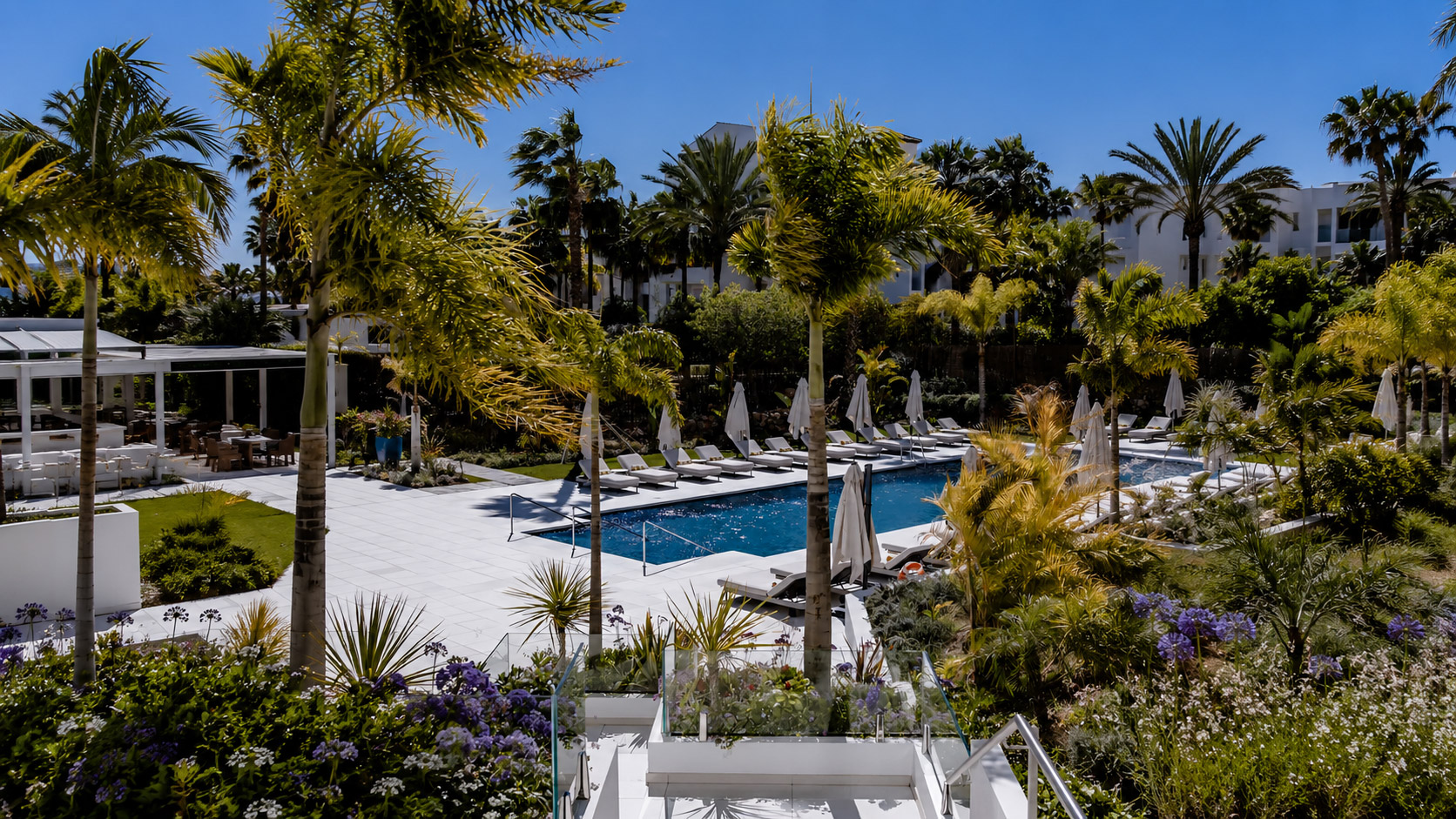 Marbella retreat destination with pool and palm trees